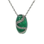 Elizabethan Style Necklace With Green Enamel And Marcasite Finished In 925 English Hallmarked Sterling Silver