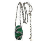 Elizabethan Style Necklace With Green Enamel And Marcasite Finished In 925 English Hallmarked Sterling Silver