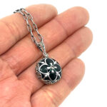 Elizabethan Style Necklace With Green Enamel And Marcasite Finished In 925 English Hallmarked Sterling Silver