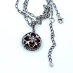 Elizabethan Style Necklace With Red Enamel And Marcasite Finished In 925 English Hallmarked Sterling Silver