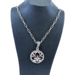 Elizabethan Style Necklace With Red Enamel And Marcasite Finished In 925 English Hallmarked Sterling Silver