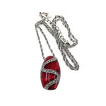 Elizabethan Style Necklace With Red Enamel And Marcasite Finished In 925 English Hallmarked Sterling Silver