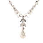 Necklace 1950s Style Rhodium Plated Metal Alloy Set With Purple And Clear Czech Crystals