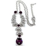 Necklace 1950s Style Rhodium Plated Metal Alloy Set With Purple And Clear Czech Crystals