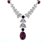 Necklace 1950s Style Rhodium Plated Metal Alloy Set With Purple And Clear Czech Crystals
