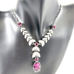 Necklace 1950s Style Rhodium Plated Metal Alloy Set With Purple And Clear Czech Crystals