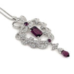 Necklace Elizabethan Style Rhodium Plated Metal Alloy Set With Purple And Clear Czech Crystals 4 Necklace Elizabethan Style Rhodium Plated Metal Alloy Set With Purple And Clear Czech Crystals