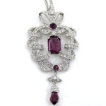 Necklace Elizabethan Style Rhodium Plated Metal Alloy Set With Purple And Clear Czech Crystals 6 Necklace Elizabethan Style Rhodium Plated Metal Alloy Set With Purple And Clear Czech Crystals