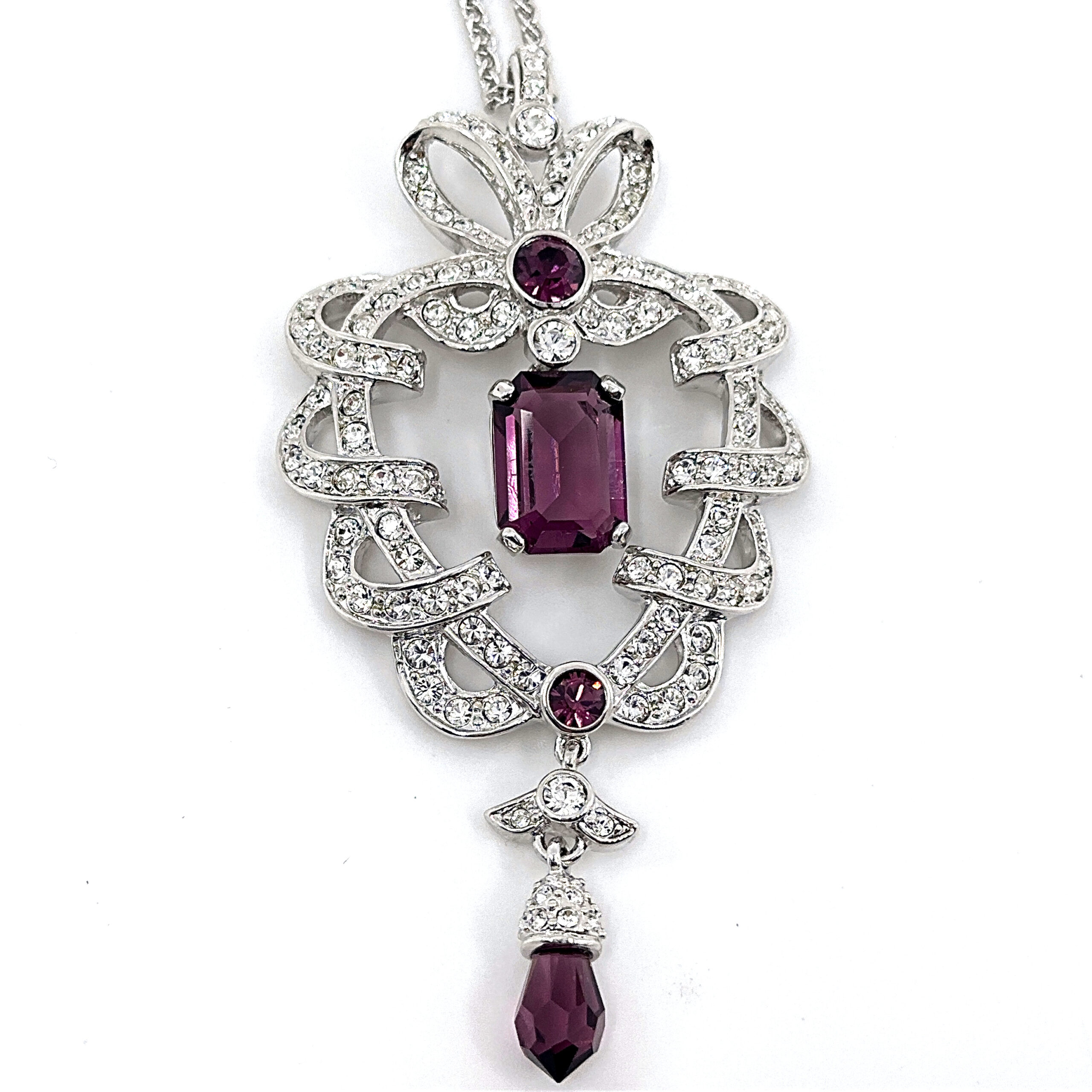EC3 (1) Necklace Elizabethan Style Rhodium Plated Metal Alloy Set With Purple And Clear Czech Crystals