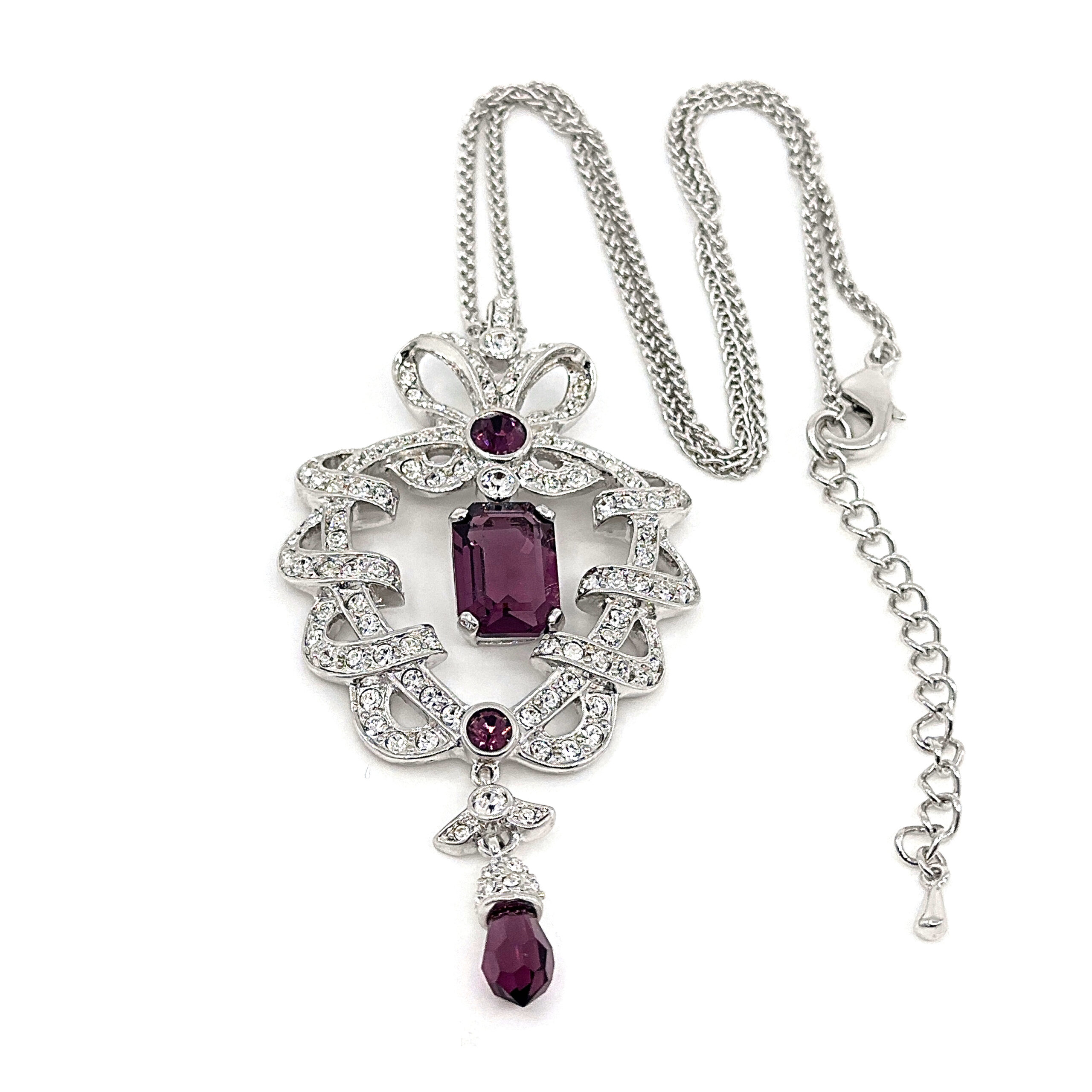 EC3 (4) Necklace Elizabethan Style Rhodium Plated Metal Alloy Set With Purple And Clear Czech Crystals
