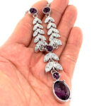 Necklace 1950s Style Rhodium Plated Metal Alloy Set With Purple And Clear Czech Crystals