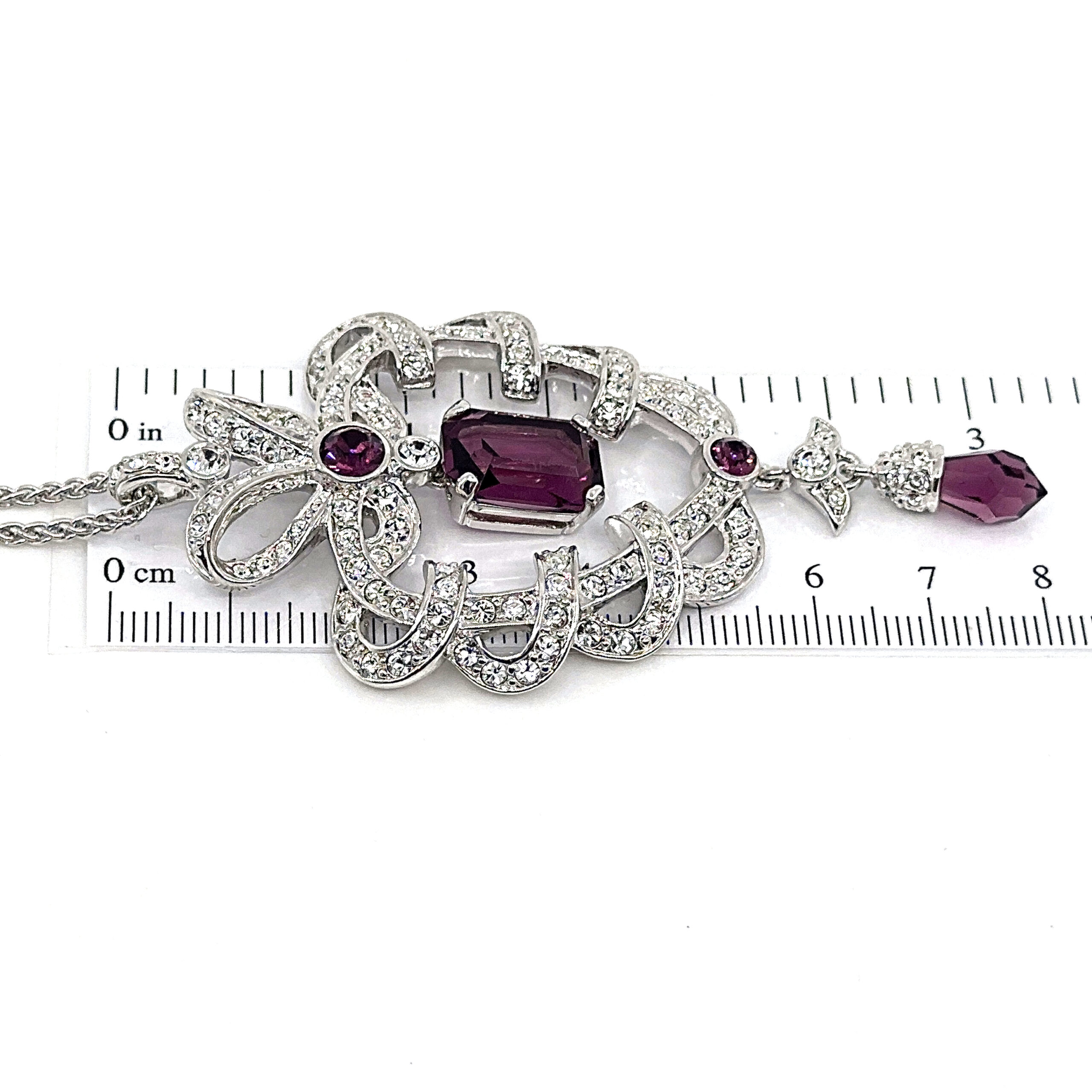 EC3 (8) Necklace Elizabethan Style Rhodium Plated Metal Alloy Set With Purple And Clear Czech Crystals