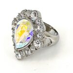 Elegant Ring Edwardian Style Rhodium Plated Metal Alloy Set With Clear Czech Crystals 1 Elegant Ring Edwardian Style Rhodium Plated Metal Alloy Set With Clear Czech Crystals