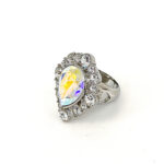 Elegant Ring Edwardian Style Rhodium Plated Metal Alloy Set With Clear Czech Crystals