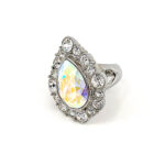 Elegant Ring Edwardian Style Rhodium Plated Metal Alloy Set With Clear Czech Crystals