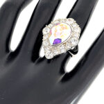 Elegant Ring Edwardian Style Rhodium Plated Metal Alloy Set With Clear Czech Crystals