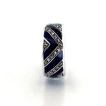 Elizabethan Style Ring Set With Blue Enamel And Marcasite Finished In 925 English Hallmarked Sterling Silver