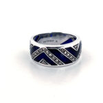 Elizabethan Style Ring Set With Blue Enamel And Marcasite Finished In 925 English Hallmarked Sterling Silver