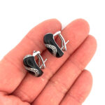 Elizabethan Style Earrings With Black Enamel And Marcasite Detail Finished In 925 English Hallmarked Sterling Silver