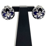 Elizabethan Style Stud Earrings With Blue Enamel And Marcasite Detail Finished In 925 English Hallmarked Sterling Silver 9 Elizabethan Style Stud Earrings With Blue Enamel And Marcasite Detail Finished In 925 English Hallmarked Sterling Silver