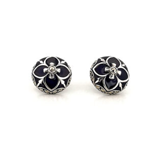 Elizabethan Style Stud Earrings With Blue Enamel And Marcasite Detail Finished In 925 English Hallmarked Sterling Silver