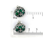 Elizabethan Style Stud Earrings With Green Enamel And Marcasite Detail Finished In 925 English Hallmarked Sterling Silver