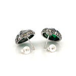 Elizabethan Style Stud Earrings With Green Enamel And Marcasite Detail Finished In 925 English Hallmarked Sterling Silver