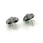 Elizabethan Style Stud Earrings With Green Enamel And Marcasite Detail Finished In 925 English Hallmarked Sterling Silver