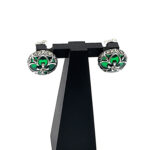 Elizabethan Style Stud Earrings With Green Enamel And Marcasite Detail Finished In 925 English Hallmarked Sterling Silver