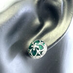 Elizabethan Style Stud Earrings With Green Enamel And Marcasite Detail Finished In 925 English Hallmarked Sterling Silver