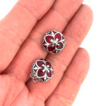 Elizabethan Style Stud Earrings With Red Enamel And Marcasite Detail Finished In 925 English Hallmarked Sterling Silver