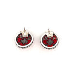 Elizabethan Style Stud Earrings With Red Enamel And Marcasite Detail Finished In 925 English Hallmarked Sterling Silver
