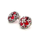 Elizabethan Style Stud Earrings With Red Enamel And Marcasite Detail Finished In 925 English Hallmarked Sterling Silver