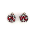 Elizabethan Style Stud Earrings With Red Enamel And Marcasite Detail Finished In 925 English Hallmarked Sterling Silver