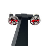 Elizabethan Style Stud Earrings With Red Enamel And Marcasite Detail Finished In 925 English Hallmarked Sterling Silver