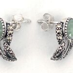 Victorian Style Stud Earrings With Jade And Marcasite Detail Finished In 925 English Hallmarked Sterling Silver