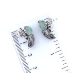 Victorian Style Stud Earrings With Jade And Marcasite Detail Finished In 925 English Hallmarked Sterling Silver