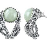 Victorian Style Stud Earrings With Jade And Marcasite Detail Finished In 925 English Hallmarked Sterling Silver