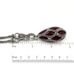 Elizabethan Style Egg Shaped Necklace With Red Enamel And Marcasite Finished In 925 English Hallmarked Sterling Silver