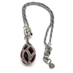 Elizabethan Style Egg Shaped Necklace With Red Enamel And Marcasite Finished In 925 English Hallmarked Sterling Silver