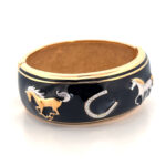 Equestrian Cuff Bangle With Enamel And Sparkling Czech Crystals | Gold Plated