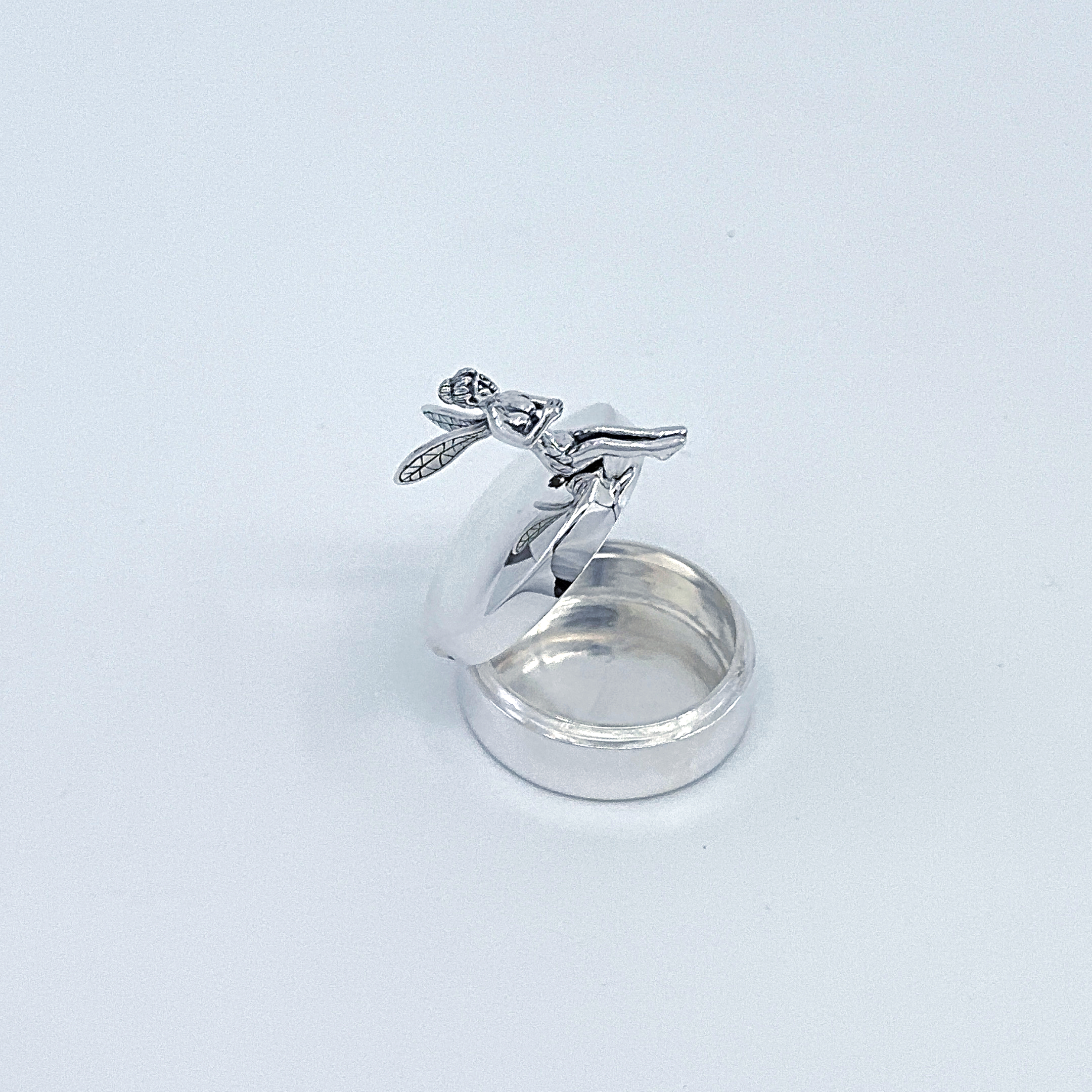 PB605 (8) Fairy on Round Pill Box, finished in 925 English Hallmarked Sterling Silver