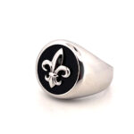 Fleur De Lys Ring Set With Black Enamel Finished In 925 English Hallmarked Sterling Silver