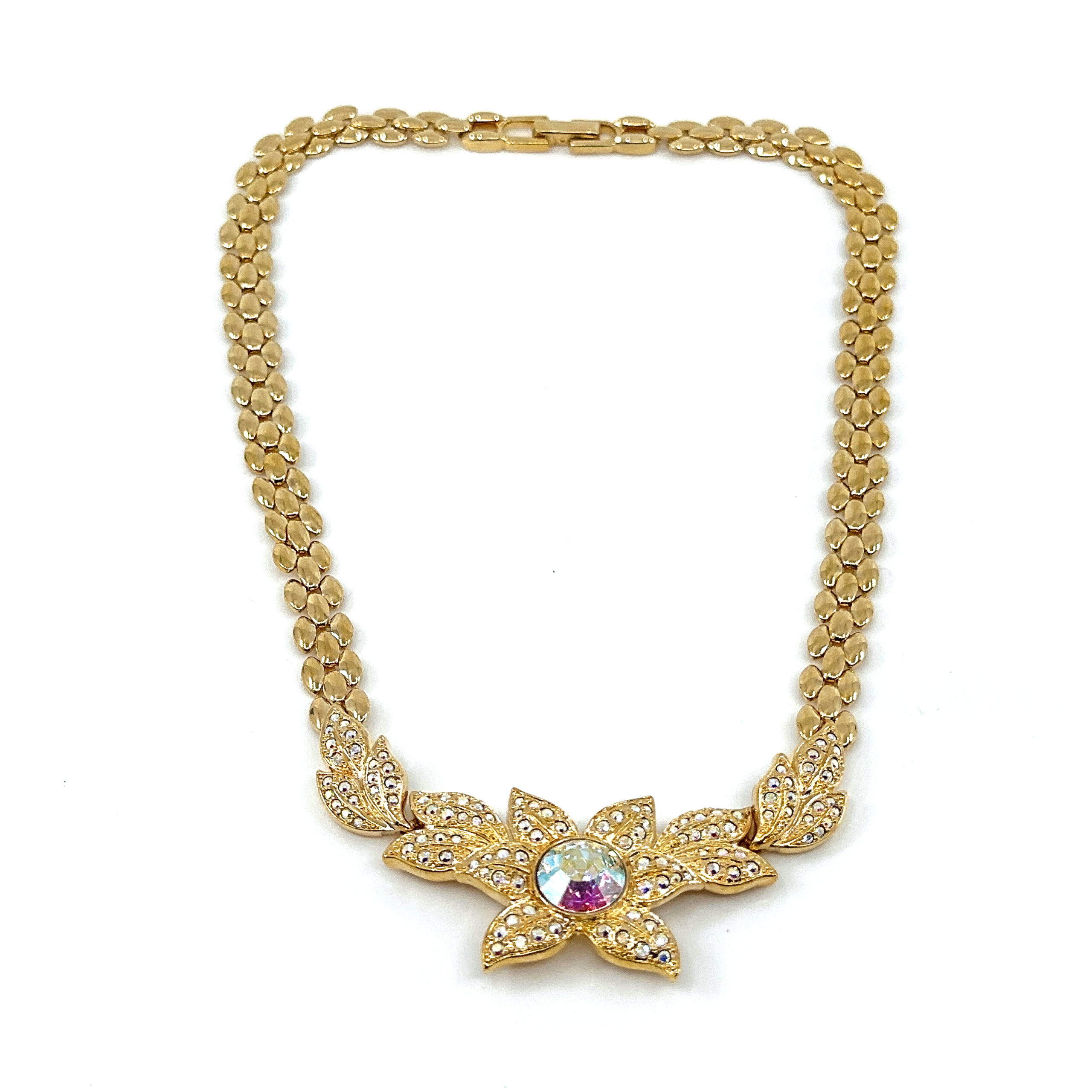 ANC5 (5) Floral Choker Necklace With Sparkling Czech Crystals | Gold Plated