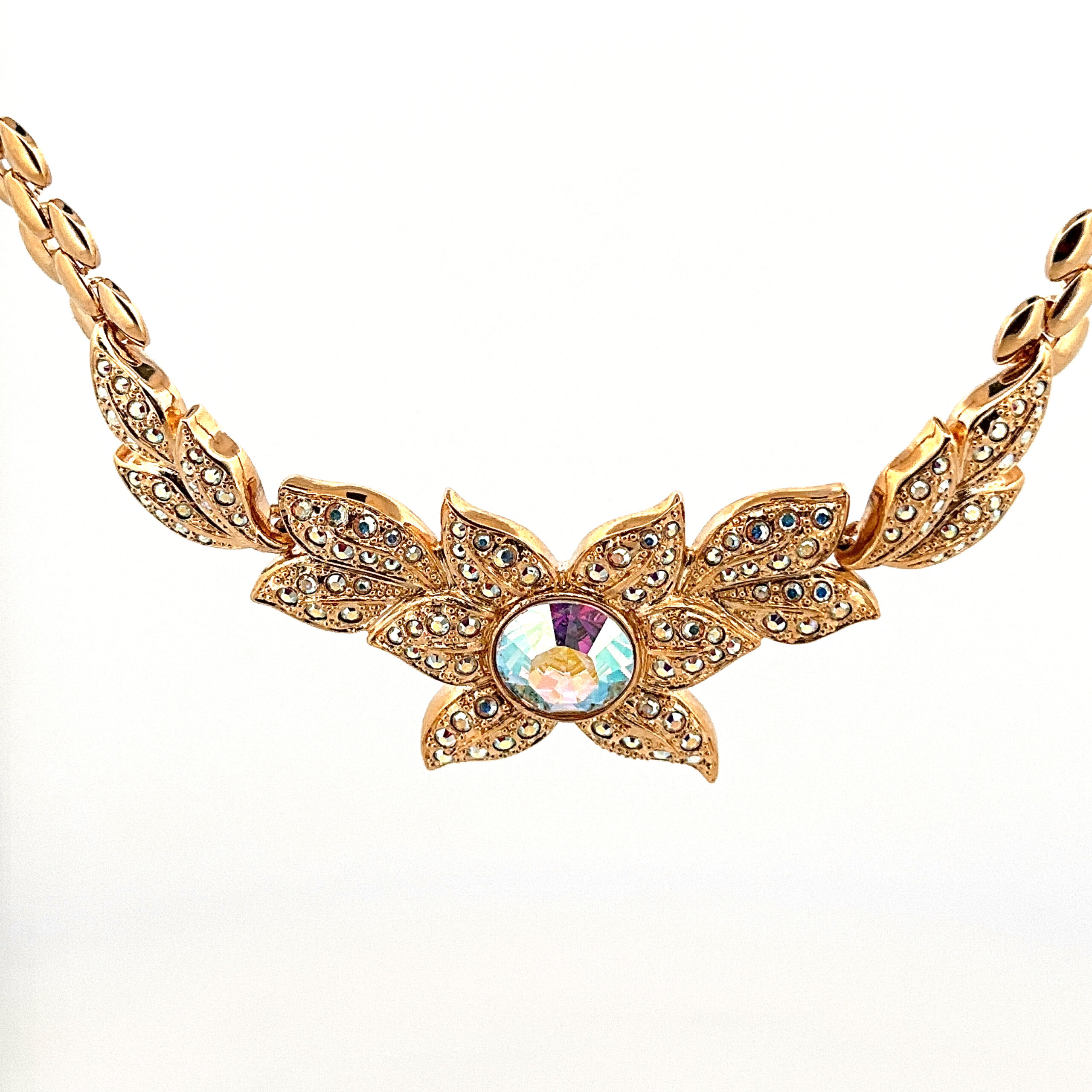 ANC5 (4) Floral Choker Necklace With Sparkling Czech Crystals | Gold Plated