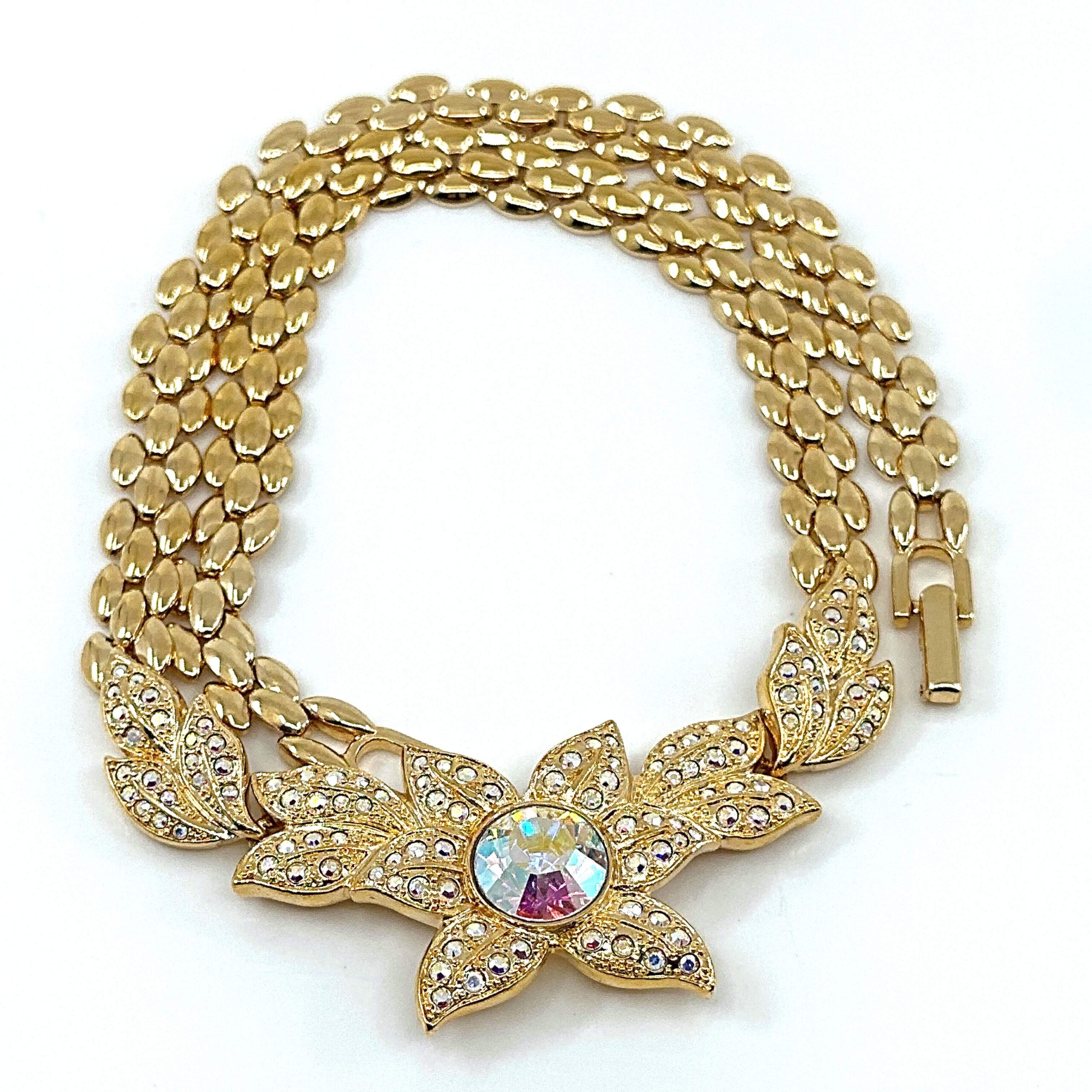 ANC5 (7) Floral Choker Necklace With Sparkling Czech Crystals | Gold Plated