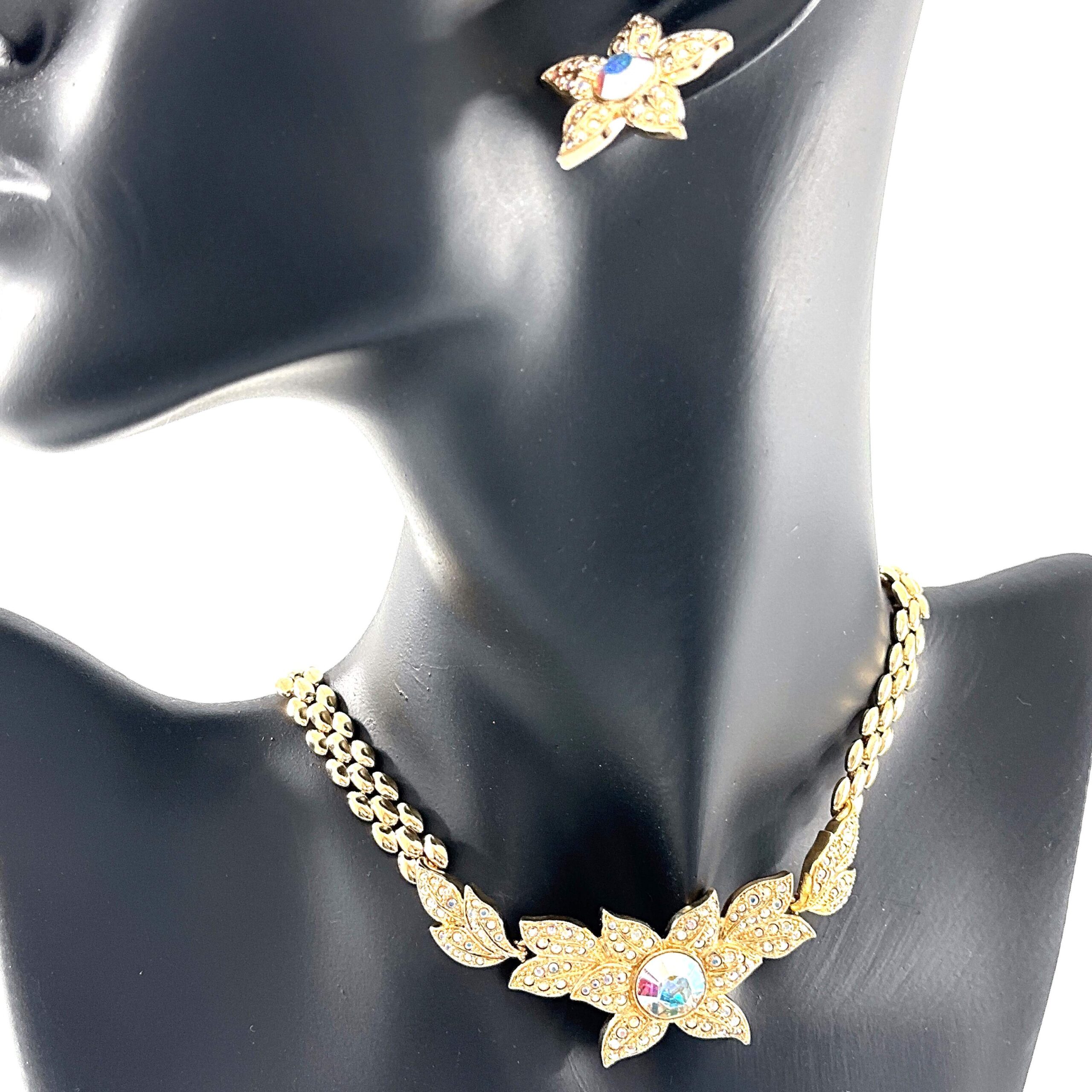 ANC5 (13) Floral Choker Necklace With Sparkling Czech Crystals | Gold Plated