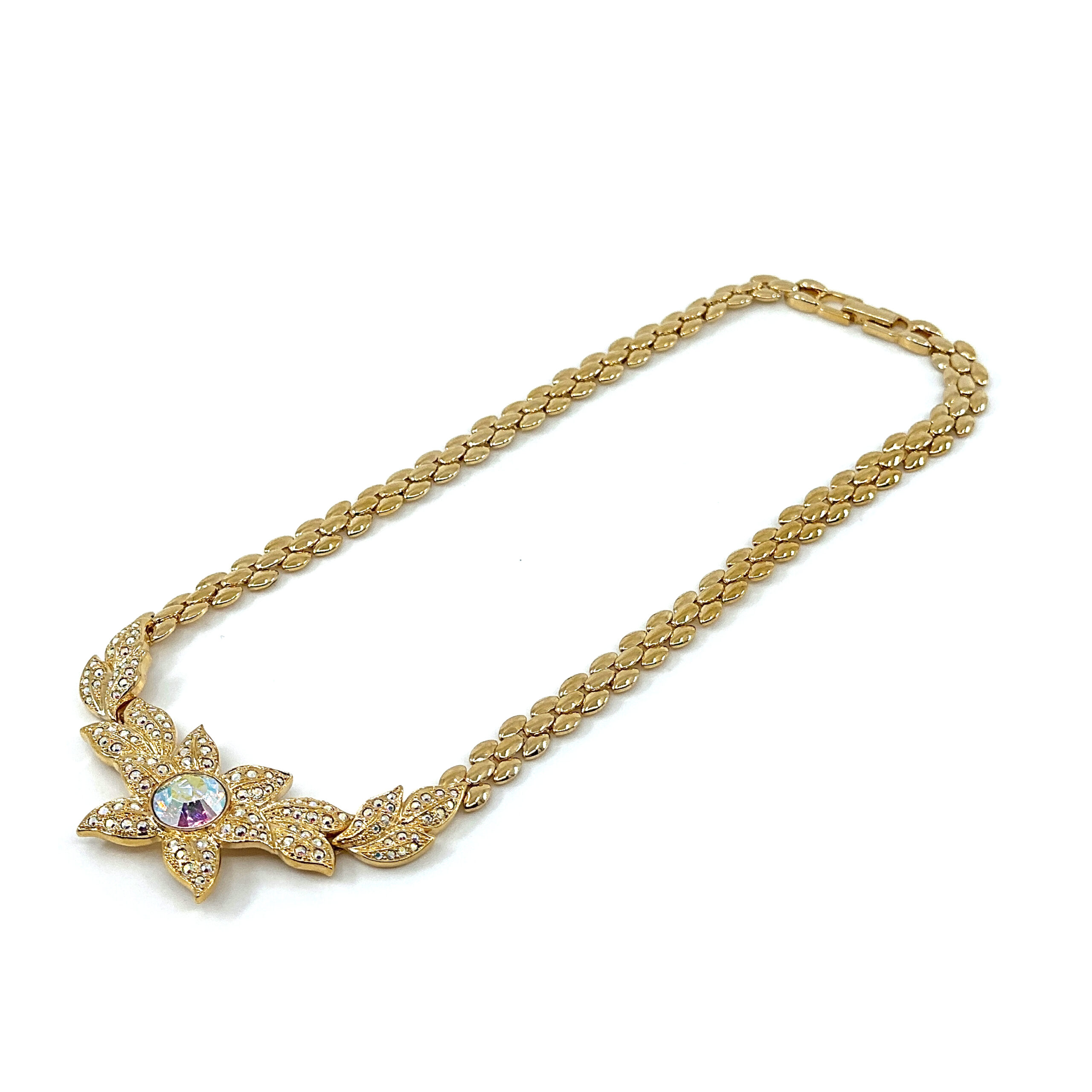 ANC5 (12) Floral Choker Necklace With Sparkling Czech Crystals | Gold Plated