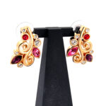 Floral Design Stud Earrings Gold Plated Metal Alloy With Sparkling Czech Crystals