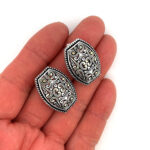 Floral Design Stud Earrings Victorian Style With Gold Plating Finished In 925 English Hallmarked Sterling Silver